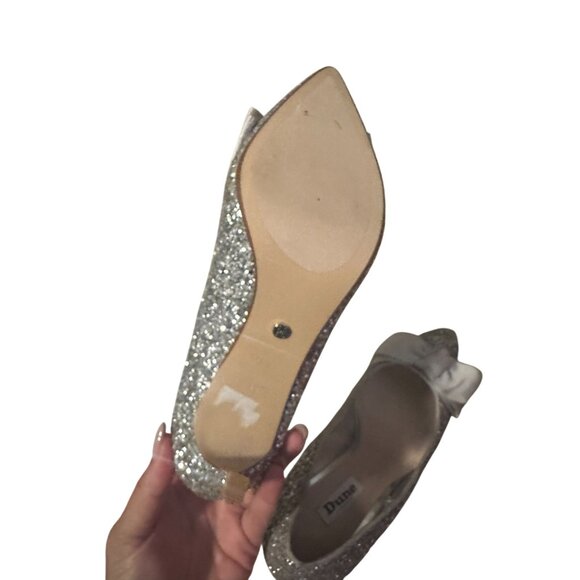 DUNE London Silver Glitter Bow Heels Size 38 / US 8 - Picture 8 of 11